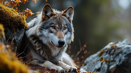 Autumn Wolf in the Forest