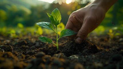 beauty of growth and renewal as someone plants seeds in the earth, captured in breathtaking full ultra HD resolution. - obrazy, fototapety, plakaty