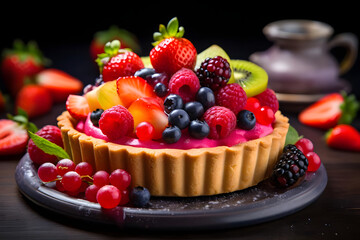 Fruit Tart, Colorful tart with pastry crust and fresh fruits