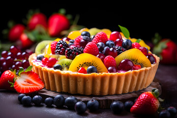 Fruit Tart, Colorful tart with pastry crust and fresh fruits