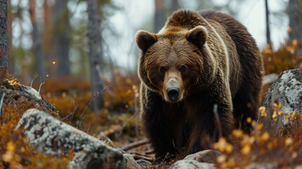 Obraz premium Autumn Brown Bear in Forest