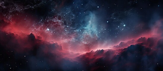 Deep blue and crimson galaxy with distant stars - obrazy, fototapety, plakaty
