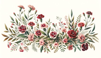 Watercolor illustration of a Dianthus Floral Border