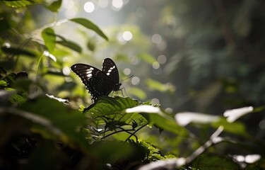 Butterfly in Sunlit Forest