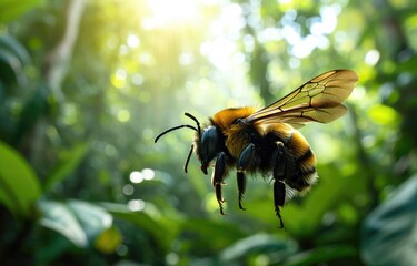 Sunlit Bee in Flight