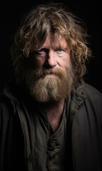 Obraz premium A man with a beard and long hair is looking at the camera. Generative AI.