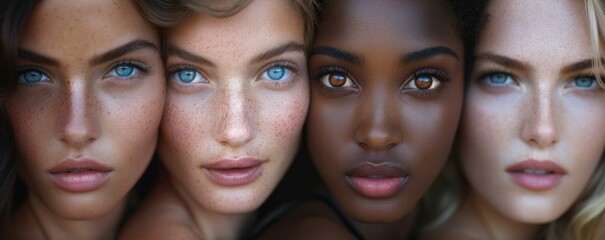 A group of women with different skin colors and eyes. Generative AI. - Powered by Adobe
