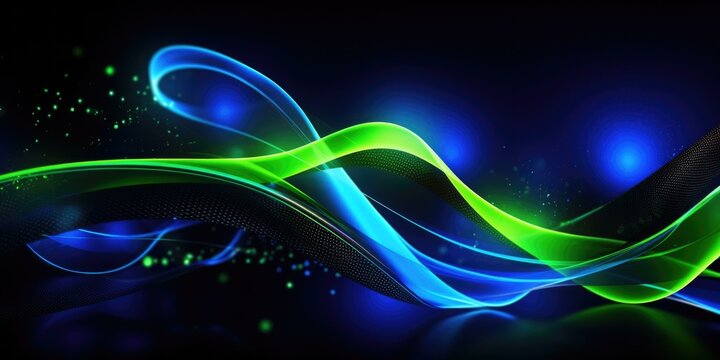 A dark background with neon green and blue lines. Generative AI.