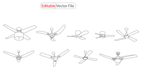 Ceiling Fan Logo Design Template.  ceiling fan icon isolated sign symbol. Set ceiling fan Outline icon. ceiling fan Line Art Style Design Fan icon set. Cooling fan symbol isolated on white background