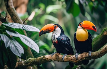 Fototapeta premium Vibrant Toucans in Tropical Forest