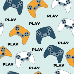 Seamless abstract pattern with colourful silhouettes joystick game. Background for boys.