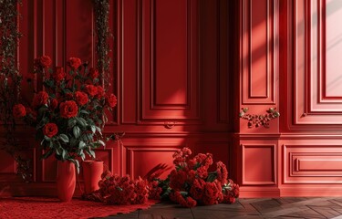 Fototapeta na wymiar Red Roses in Elegant Interior