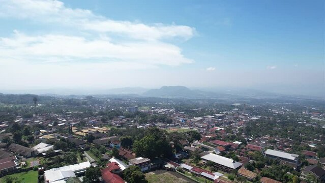 aerial view of a city in Indonesia in the morning with a clear sky