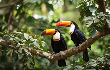 Naklejka premium Vibrant Toucans in Tropical Forest