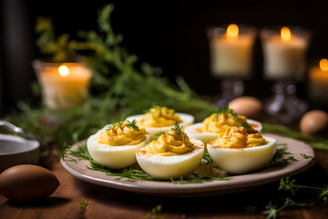 Deviled Eggs, Hard boiled eggs filled, a savory filling