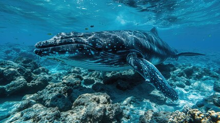 Fototapeta premium Graceful Humpback Whale in Coral Reef
