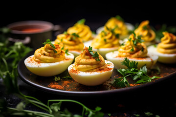 Deviled Eggs, Hard boiled eggs filled, a savory filling