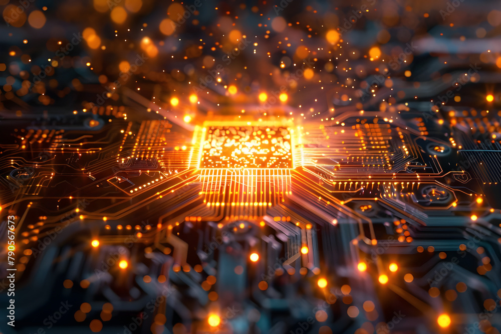 Poster quantum computing core, glowing with energy, intricate data streams, abstract algorithmic