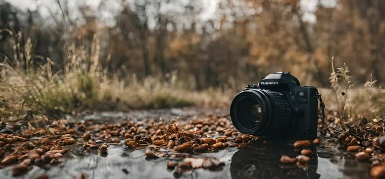 Camera in the forest near the water
