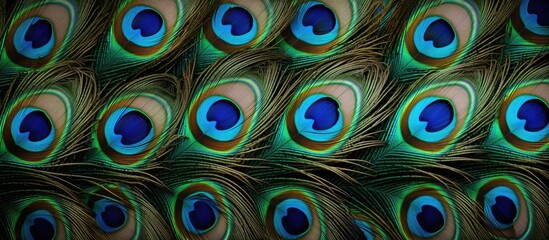 Close-up view of peacock feathers with distinctive blue eyes