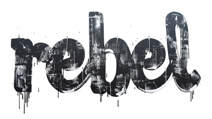 Urban rebel text with street art influence in black and white.