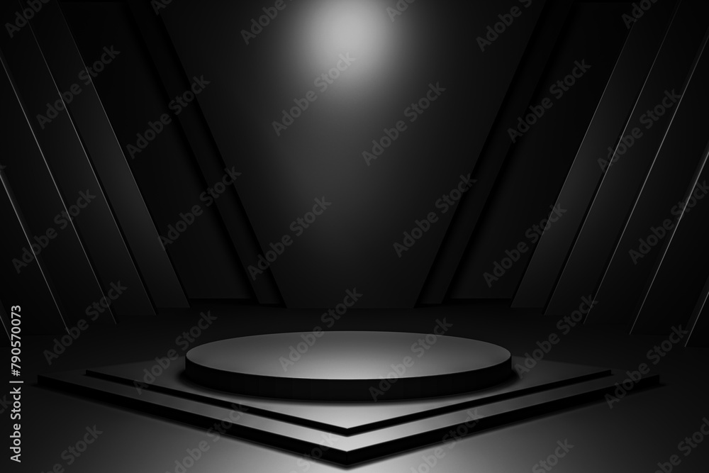 Aufkleber elegant presentation stage with dark tones, featuring light patterns and lines for sophisticated pro