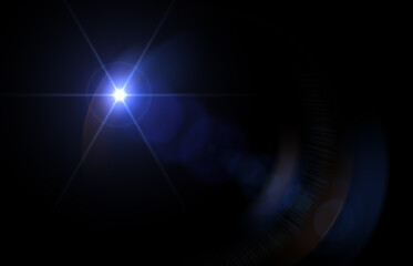 Lens flare glow light effect on black. image of rays blue light effects, overlays or flare isolated on black background for design. abstract lens flare light over black background - obrazy, fototapety, plakaty