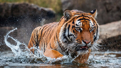 Sumatran Tiger in the water (Panthera tigris altaica)