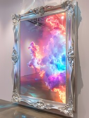 a mirror with a neon dimension