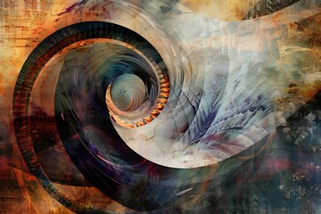 Abstract digital art collage of textures, lines, swirls, spirals, colors and more. .