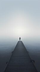 Fototapeta premium A lonely figure stands at the end of the endless pier