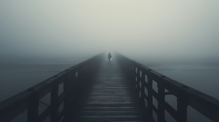 Fototapeta premium A lonely figure stands at the end of the endless pier