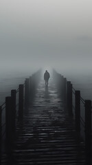 A lonely figure stands at the end of the endless pier