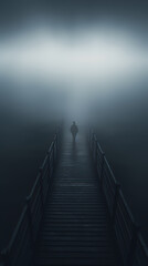 Fototapeta premium A lonely figure stands at the end of the endless pier