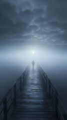 A lonely figure stands at the end of the endless pier