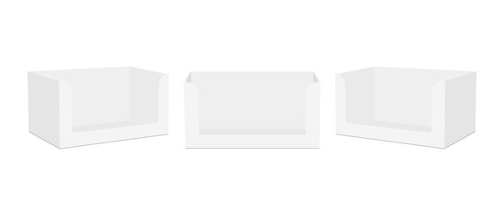 Obraz premium Blank Cardboard Display Boxes Mockups, Front And Side View, Isolated On White Background. Vector Illustration