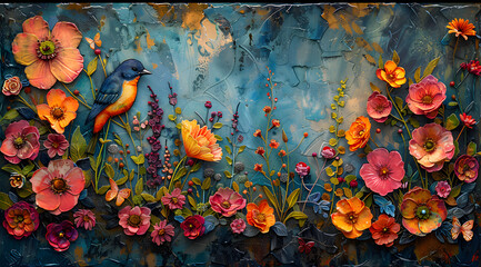 Decoupage Dreams: Watercolor Garden with Paper Cutouts for Lively Texture - obrazy, fototapety, plakaty