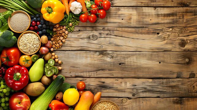 Vegetables on wooden background copy space organic bio Healthy food, herbs and spices background
