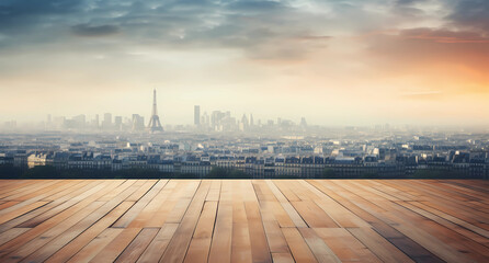 Paris skyline with wooden floor