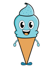 Happy Cartoon Ice Cream Cone. Cheerful Ice Cream Cone Character