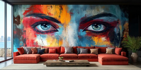 Colourful Graffiti Inspired Wall Art in a modern appartment