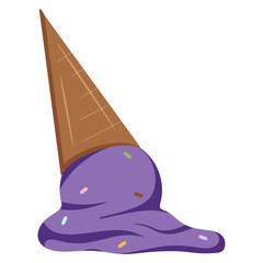 Melting Ube Ice Cream on the Floor Isolated on White