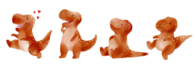 Tyrannosaurus rex . Cute dinosaur cartoon characters . Watercolor paint design . Set 13 of 20 . Vector .