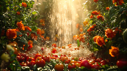 Raining of tomatoes food background