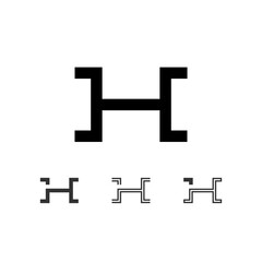 Letter H, technical digital alphabet font, including set from four of different types, vector illustration 10eps