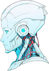 Anime Robotics and AI light blue color, Robot face and Brain create by electrical and quantum computer.. Machine Learning Artificial intelligence,. Humanoid head. Future concept. Female android face. 