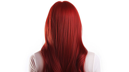 A striking back view of radiant red synthetic hair for women, set against a white backdrop.