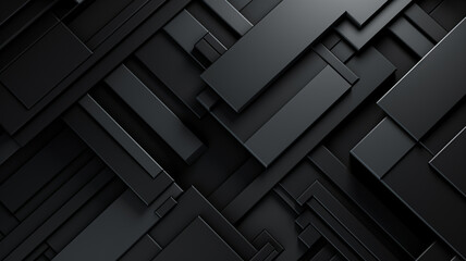 3D panoramic black metal background. Modern geometric shape gradient digital technology wallpaper....