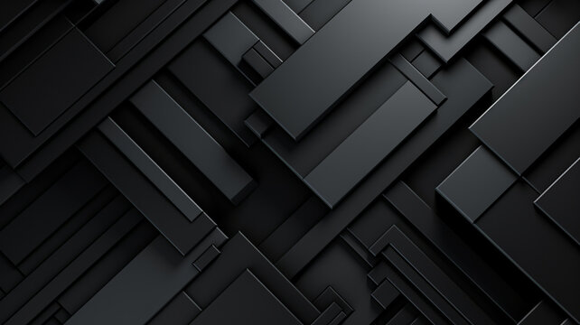 3D panoramic black metal background. Modern geometric shape gradient digital technology wallpaper. Luxury pattern website banner. High-quality ultra-realistic matt finish. Generative AI
