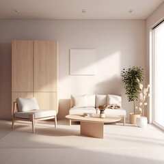mockup blank white frame simple decor room